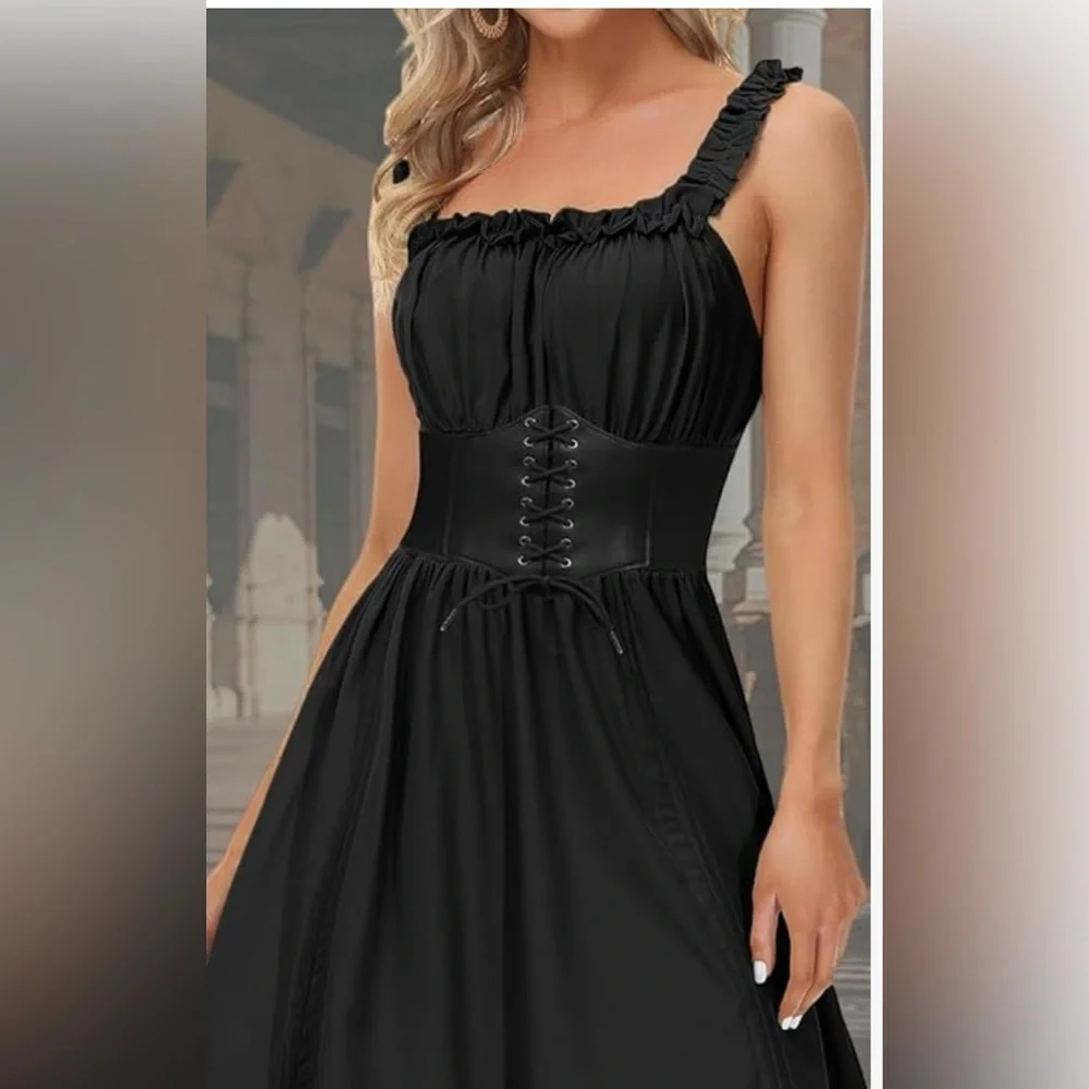 Black Corset Belt Vintage Inspired Lace-up Cinch Elastic Waist Belt Size XS/S